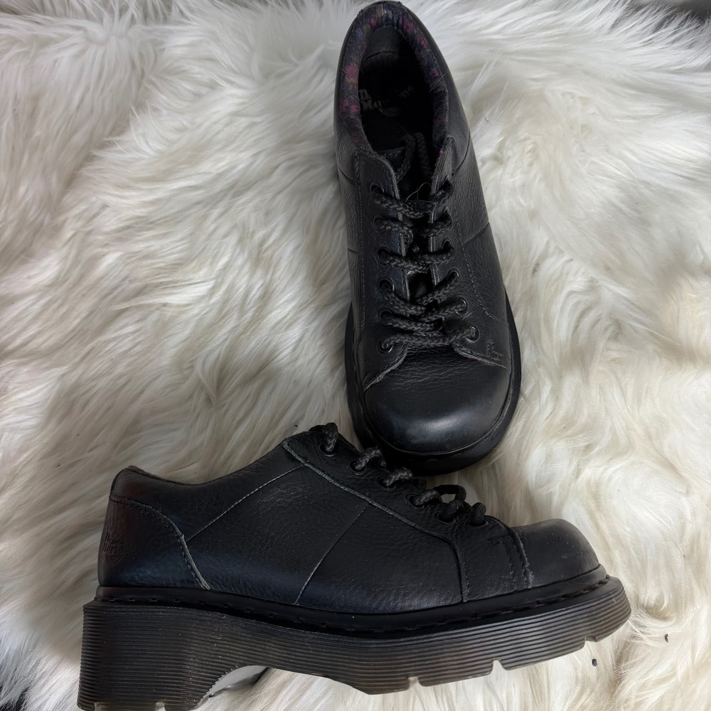 Dr. Martens Keani Black Leather Floral Lining Platform Oxfords Shoes AW004 US 6L